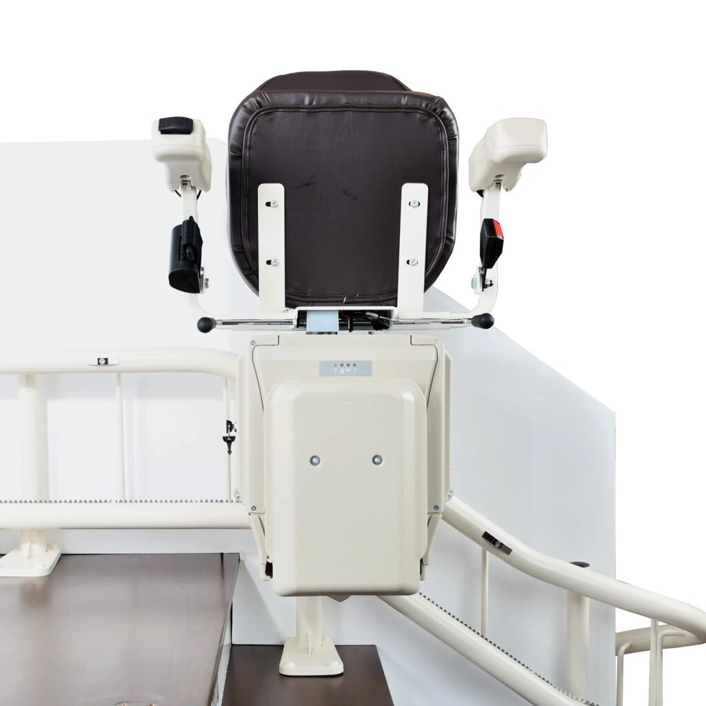 Pilot Navigator E604 stairlift front view with the seat folded up