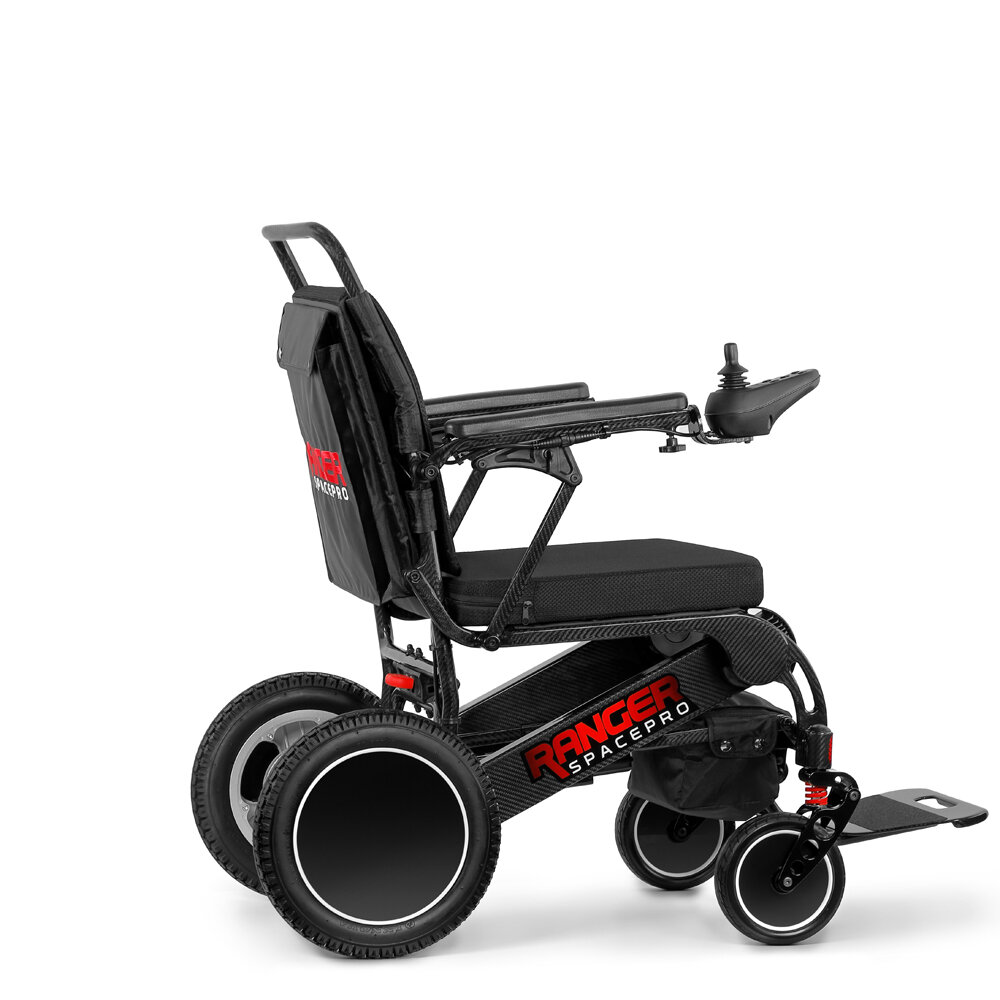 Porto Mobility Ranger SpacePro XL folding power wheelchair, side view facing right