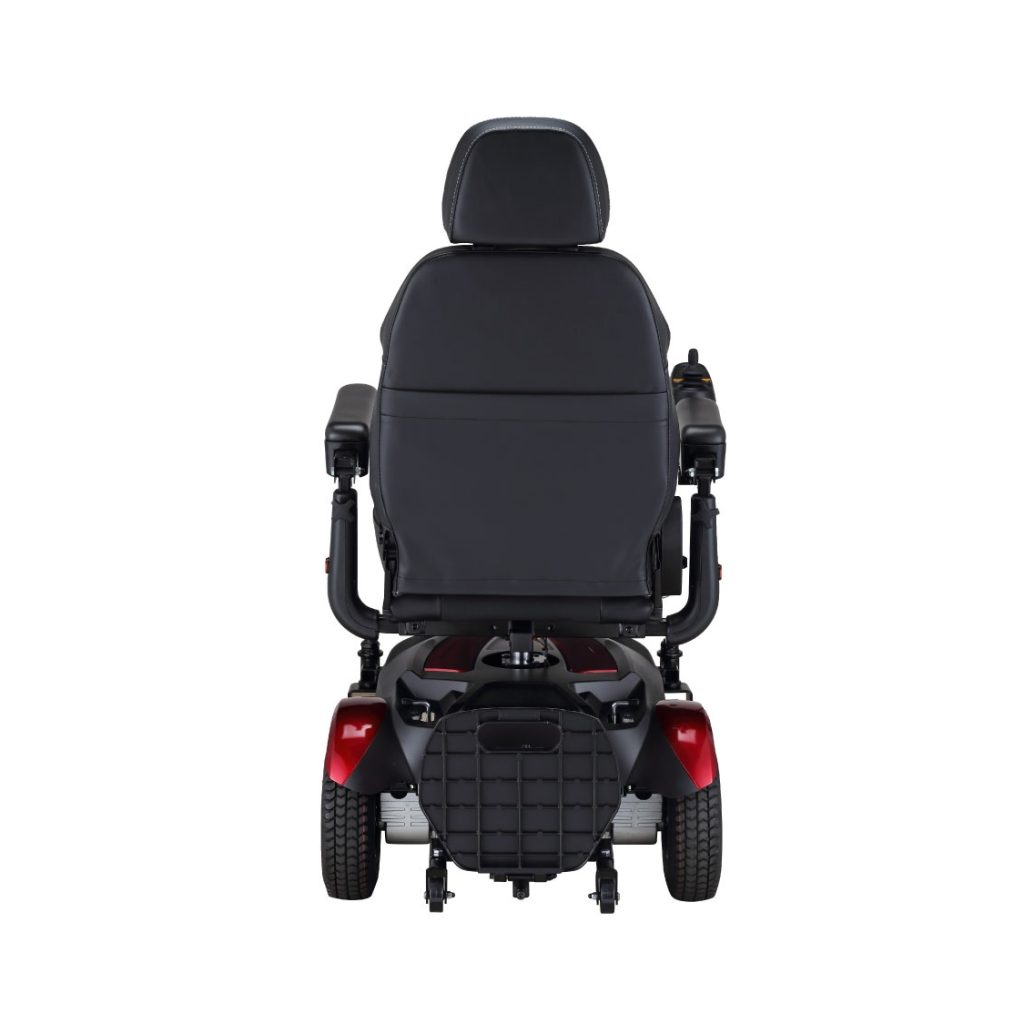 Back view of the Merits Dualer wheelchair, showing its strong frame, well-built wheels, and handles, made for reliable support and easy movement