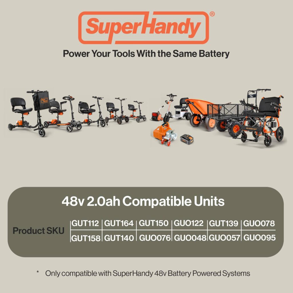 SuperHandy 48V 2Ah Battery with Charger, Fast Charging, Impact-Resistant Case – Compatible with Mobility Scooters, Augers, and More view 3