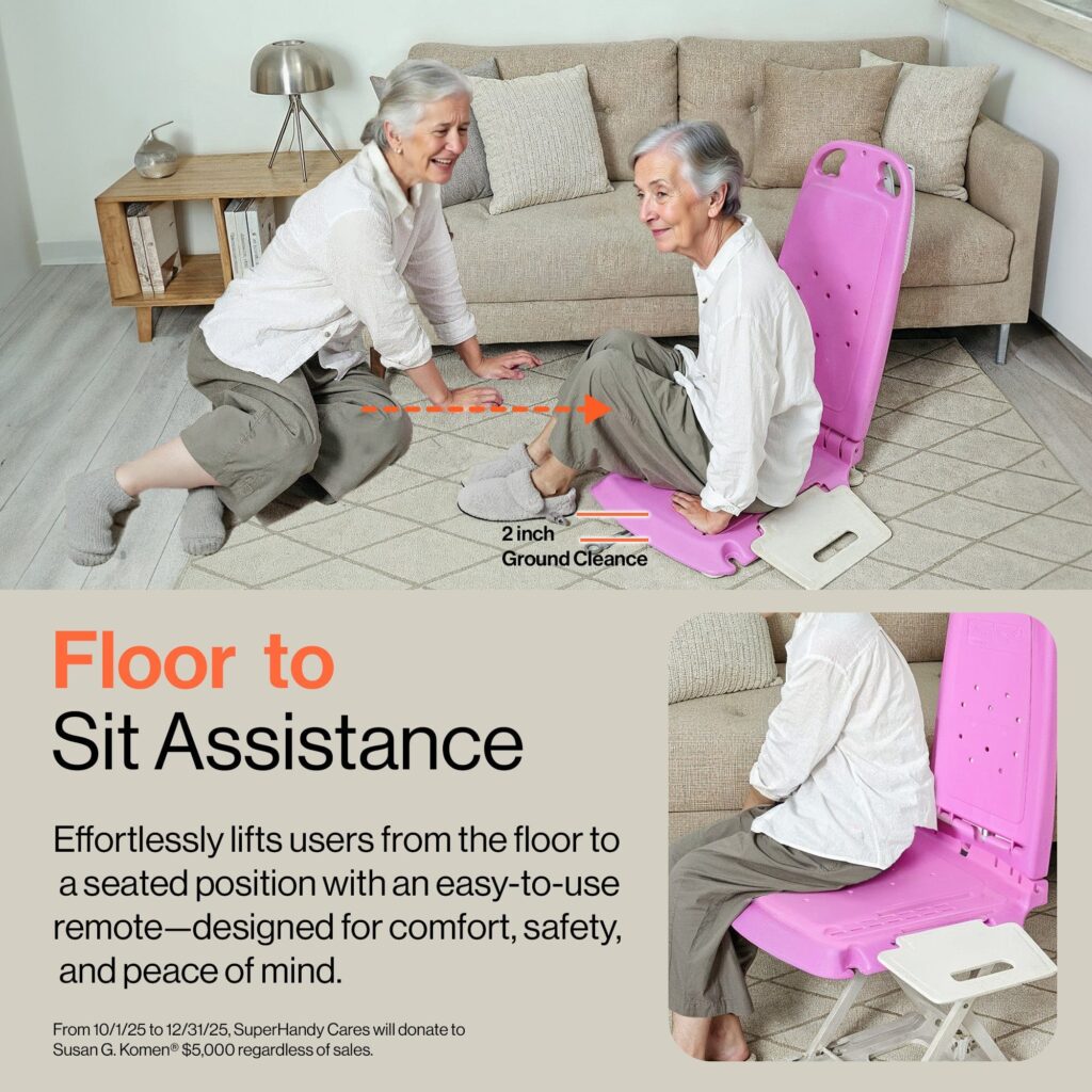 SuperHandy GoRise LT Portable Floor and Bath Lift – Pink Edition – Lightweight (19 lbs), 330 lb Capacity, IP68 Waterproof view 3