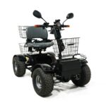 Cheetah Ninja all terrain mobility scooter front angle view with knobby turf tires