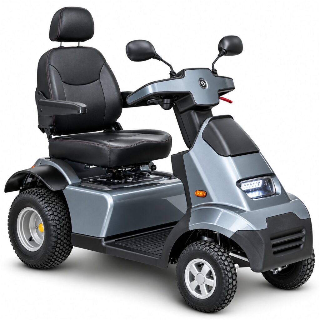 Gray Afiscooter S4 Mobility Scooter with Golf Tire