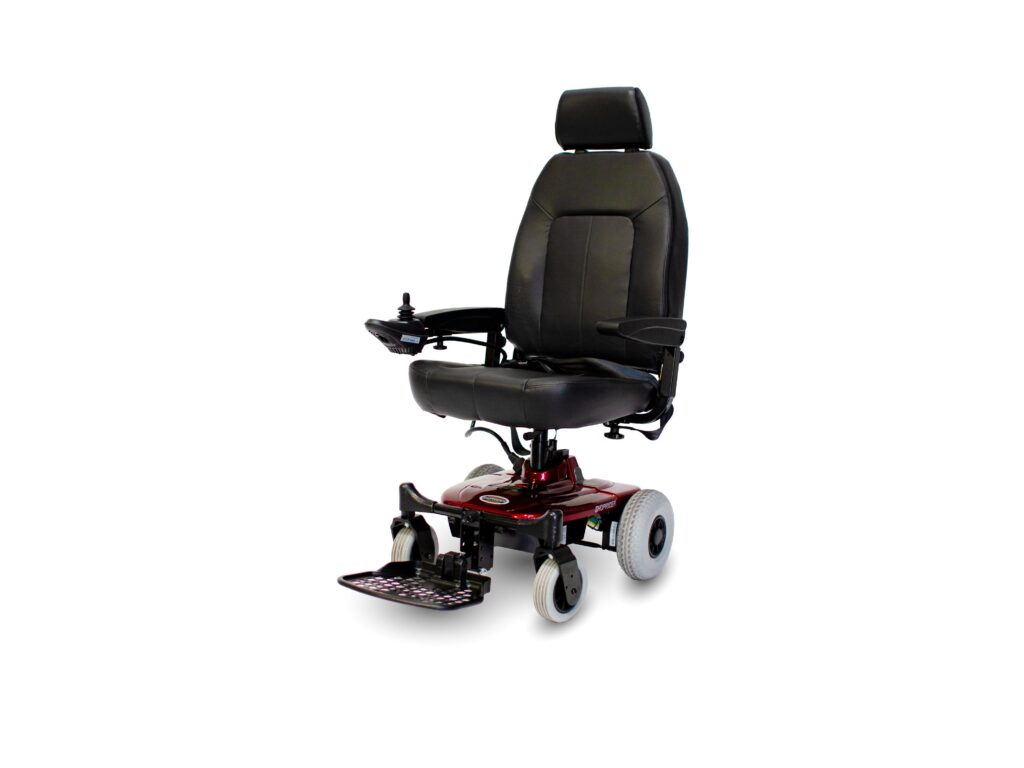 Shoprider Jimmie portable power chair seen from the front left